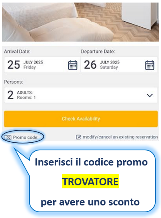Inserisci il codice promo TROVATORE